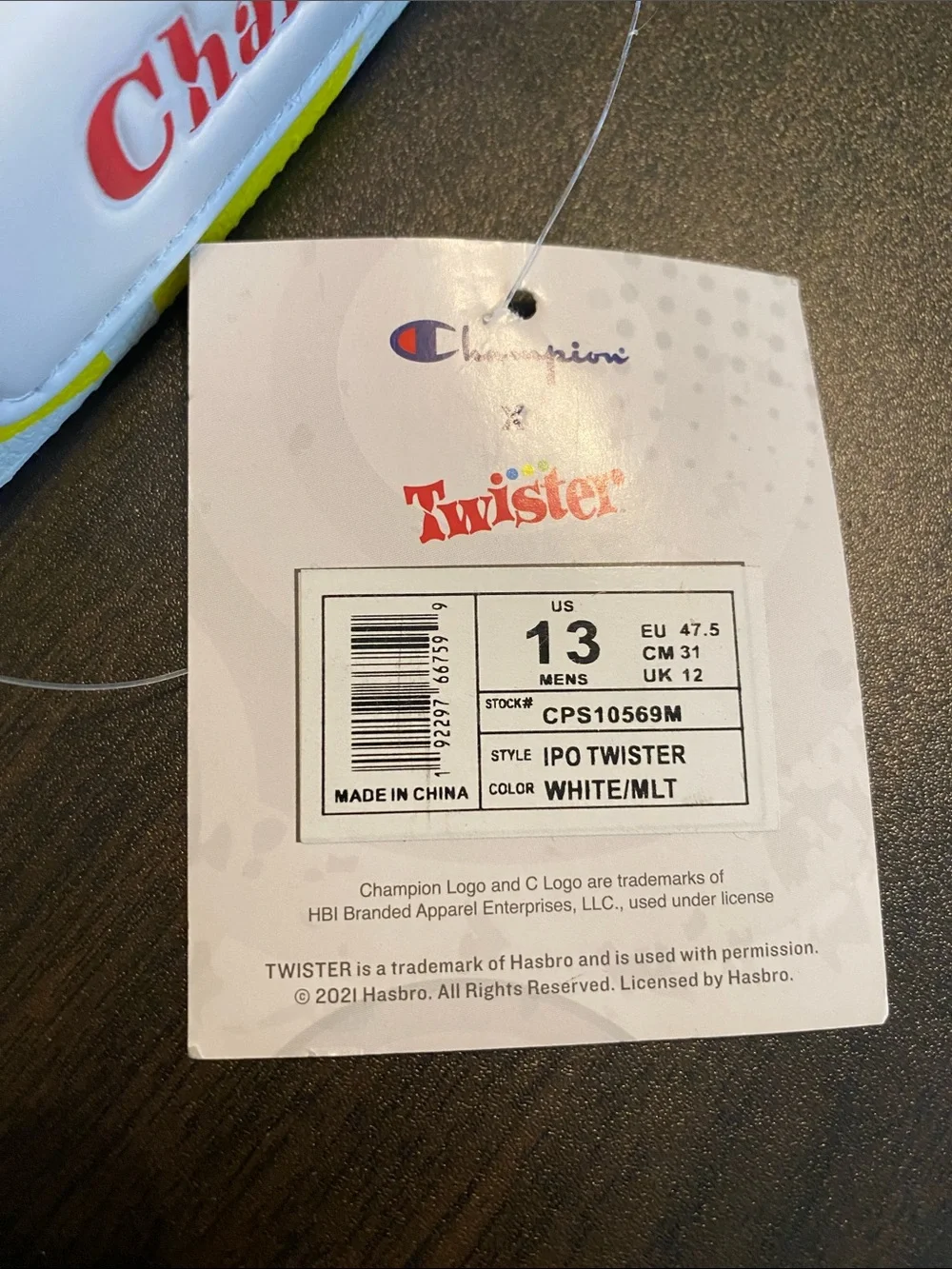 NWT Champion Twister IPO Twister White Multi-Color Slide  Size 13